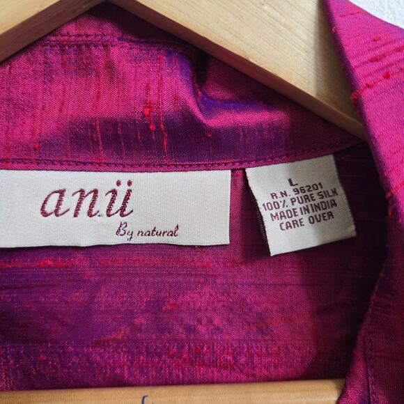 Anu Natural Womens Artsy Minimalist Chic Fushia Irridescent 100% Silk Jacket L - Picture 7 of 12